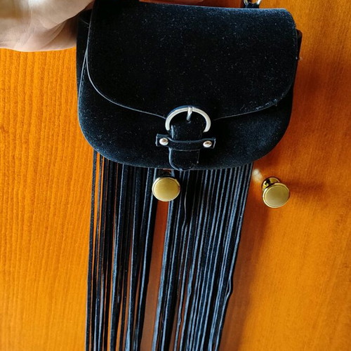 Black velvet crossbody bag with fringes like new