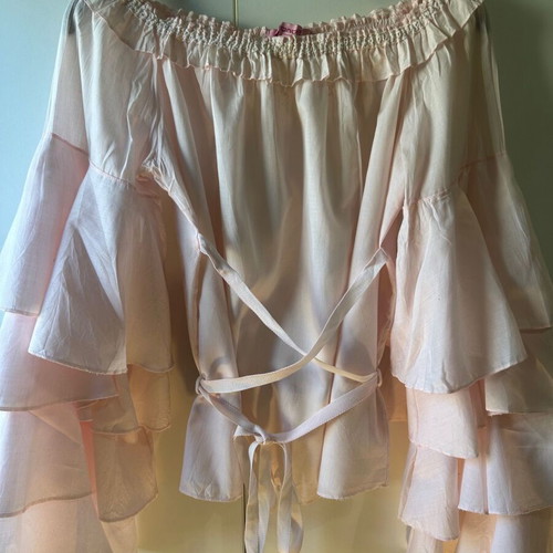 Danoff baby pink blouse with ruffle sleeves and corset tie like new