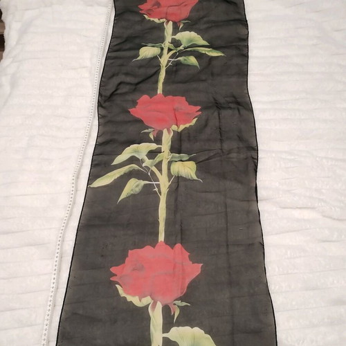 Scarf with roses like new, black and red