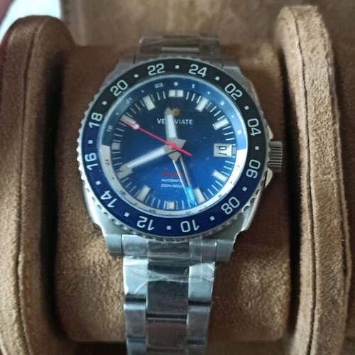 Vesuviate GMT Volare Blue men's watch new, automatic, 200m water resistant