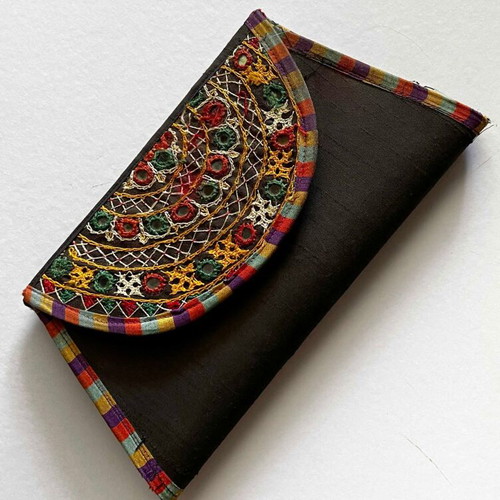 Indian Boho Vintage Handbag used, silk fabric, brown multicolor