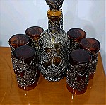  Vintage καράφα με 6 ποτήρια επενδεδυμένο με μεταλλικά στοιχεία