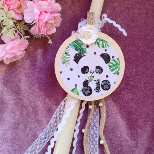 Large candle with wooden hanging panda decoration new 40 cm