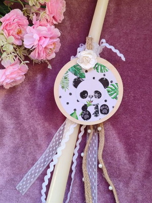 Large candle with wooden hanging panda decoration new 40 cm