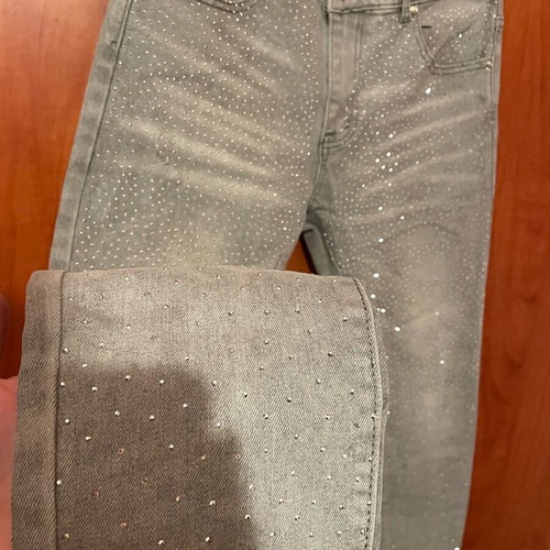 Jeans with rhinestones size M gray new