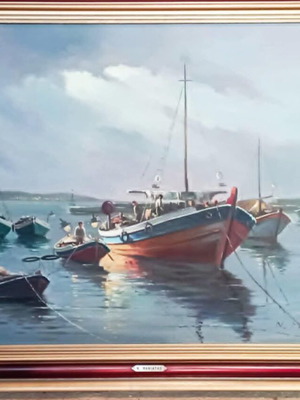 Oil painting on canvas by N. Maniatis, like new, seascape 1918