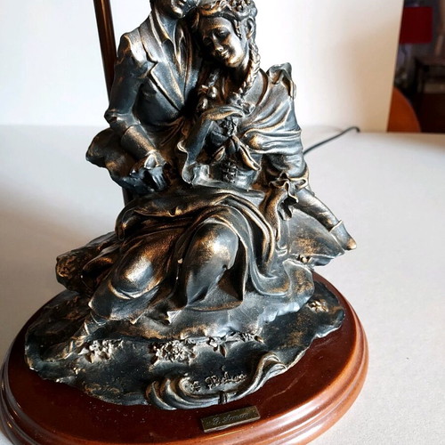 Armani vintage table lamp with bronze statue and tricolor glass like new