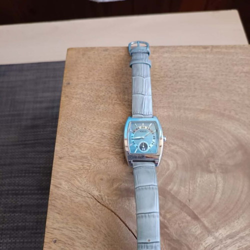 Vogue women's wristwatch with silver-tone case and light blue leather strap new