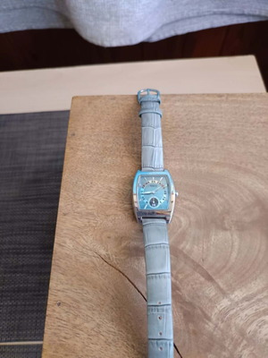 Vogue women's wristwatch with silver-tone case and light blue leather strap new