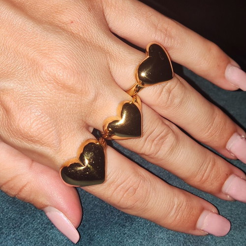 Stainless Steel Rings new, gold color, heart shape, set of 3