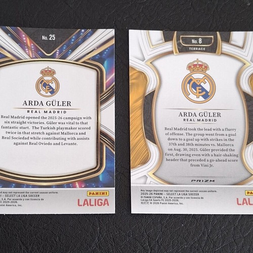 2025-26 Panini Select La Liga Arda Guler Silver Prizm and Future Insert cards