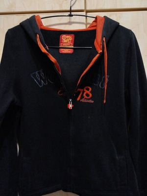 Sprider hoodie jacket medium used, black and orange with zipper and hood