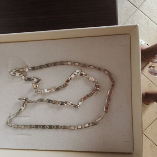 Unisex Italian 925 silver chain with flat links, 57 cm