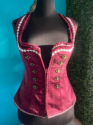 Bavarian dirndl sleeveless corset top new, burgundy