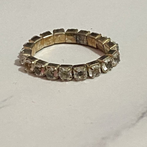 Elastic ring with rhinestones used, silver color