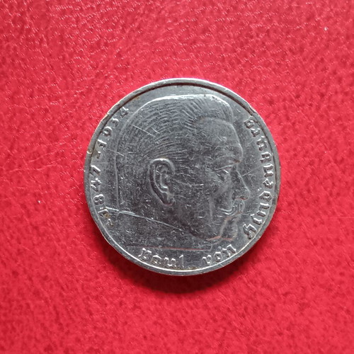 Silver 2 Mark Coin Germany 1939 used, Third Reich