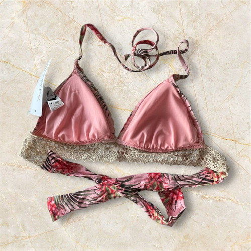 Blue Point pink tie triangle bikini top new, size Small