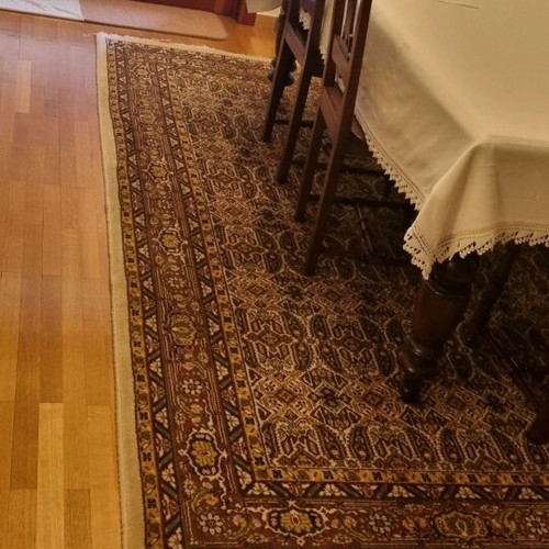 Wool rug authentic used with small patch and missing fringes 3x2.15