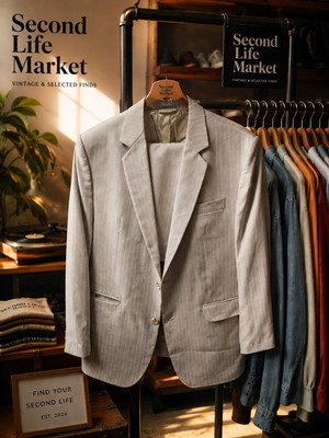 Men’s Suit official beige cream like new, size L-XL