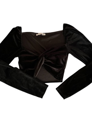 Stradivarius Velvet Crop Top black, like new, size S