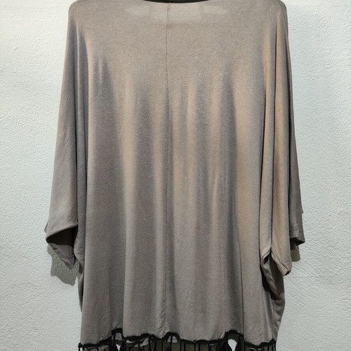 Boho blouse gray-beige with colorful embroidery and tassels like new