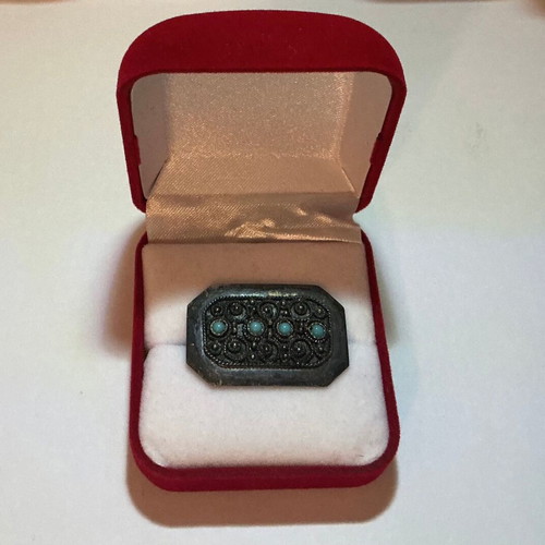 Pin handmade with turquoise stones sterling silver 925 Israel used