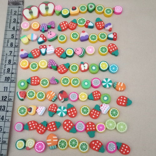 Fimo beads new with fruits, sweets and lollipops, 100 pieces