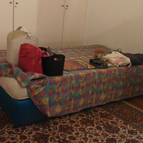 Single bed with base used, blue fabric upholstery 1.20x2.00