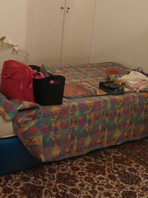 Single bed with base used, blue fabric upholstery 1.20x2.00