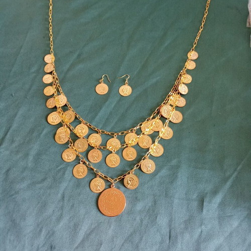 A.L.E. Handmade Necklace and Earrings Set, New, Gold Color