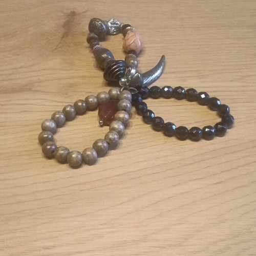 Triple handmade bracelet new, black and beige