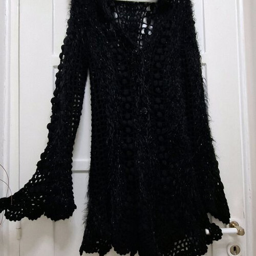 Knitted cardigan with hood and buttons size M like new, black