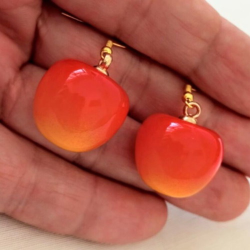 Cherry earrings new, acrylic resin orange and gold