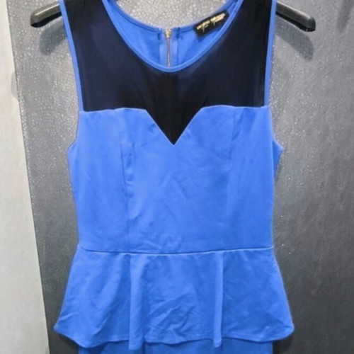 Peplum Style Blue Midi Dress like new with black mesh detail