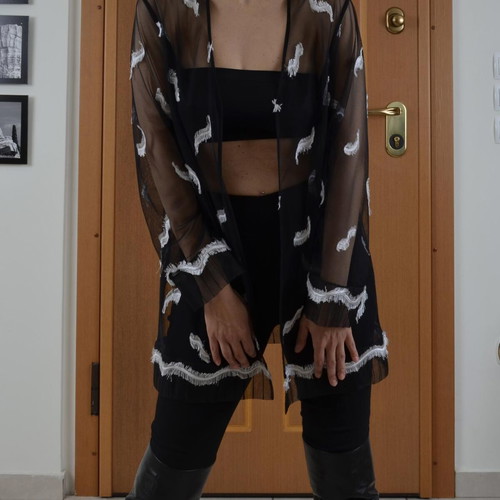 Sheer black vintage top with embroidery, like new