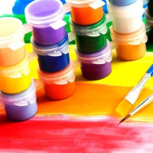 Set of 12 acrylic paints with 17 painting brushes and 2 mini palettes new