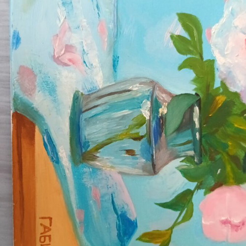 Blue painting with flowers new, 30x40cm