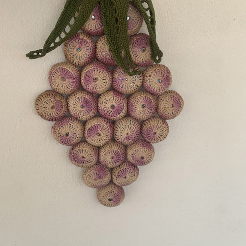 Handmade vintage crocheted grape decorations used, 1970s