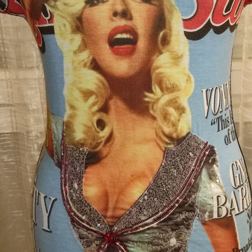 Vintage Prima Linea Italia blouse with Pin-up Girl print and rhinestones like new