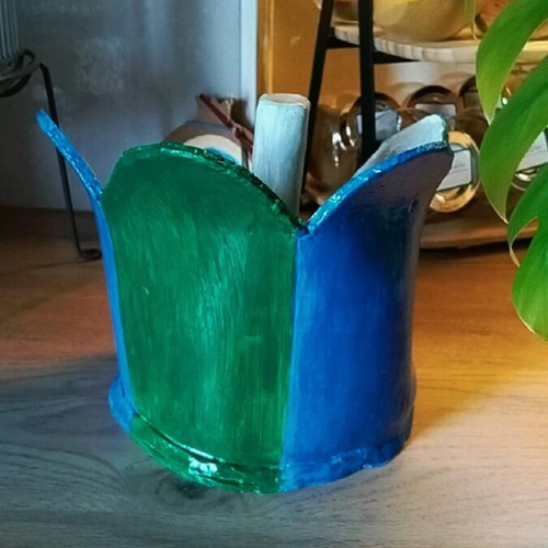 Handmade clay organizer case like new, two-tone blue and green