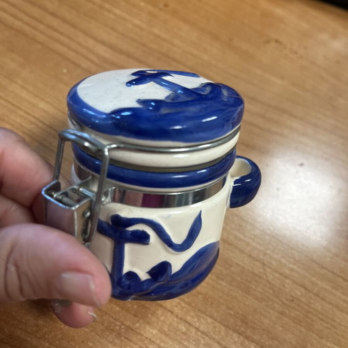 Small jar with lid, decorative with anchor