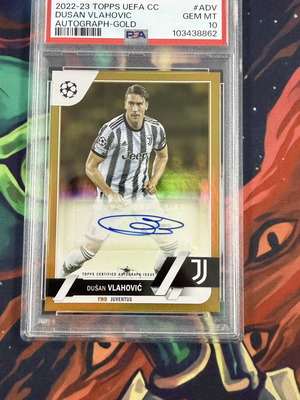 Dusan Vlahovic Topps UEFA CC αυτόγραφο χρυσή κάρτα PSA 10