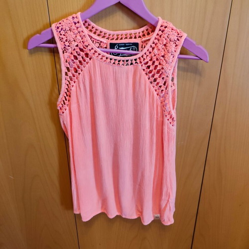 Fluo sleeveless top with embroidery Superdry, like new, size S, pink