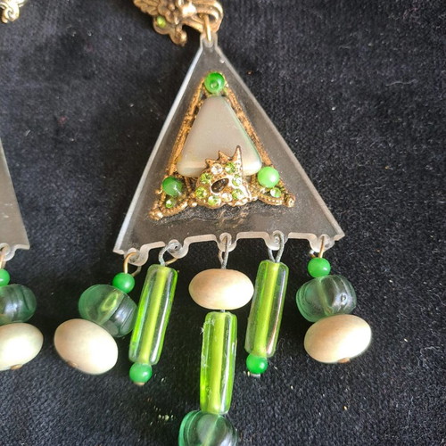 Italian long fashion earrings with plexiglass and crystal stones