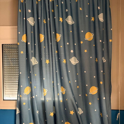 Curtains for children's room with planet design, 2 pieces, 2 meters height