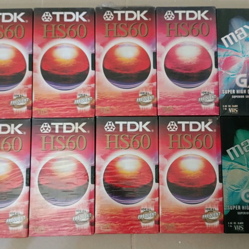 Blank video cassettes pack of 12, 10 TDK HS 60 and 2 Maxell GX Black 60