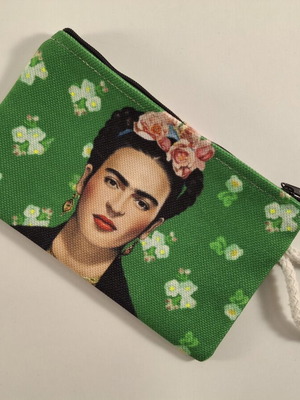 Handmade wallet with Frida Kahlo design, green, new