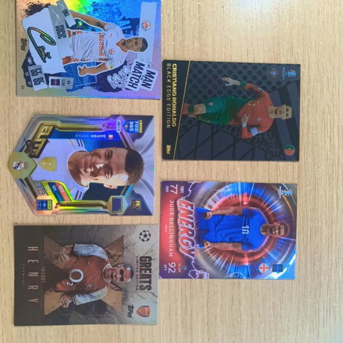 Topps Match Attax Rare Football Cards Lot - Ronaldo Black Edge, Bellingham Energy, Mbappé, Henry, Susic Auto