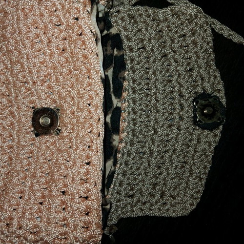 Handmade knitted crossbody bag pink-gray like new