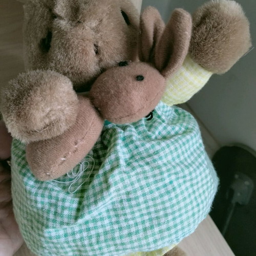Plush Bunny with Its Little Bunny Like New